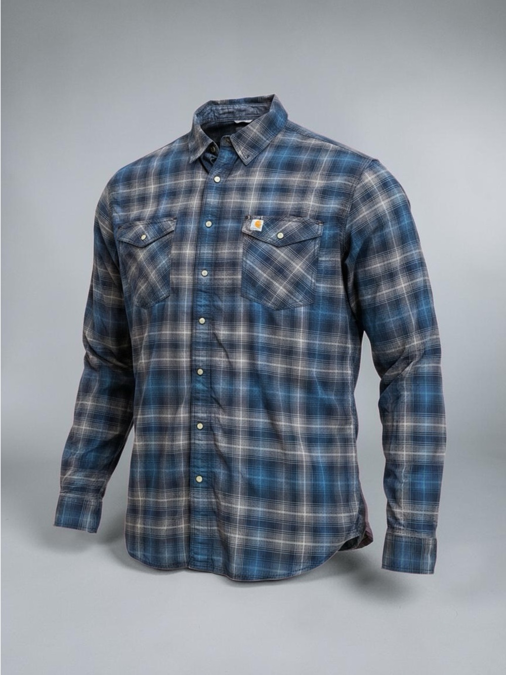 Carhartt 2XL Tall Plaid Pearl Snap Shirt Relaxed Fit Long Sleeve Blue Workwear